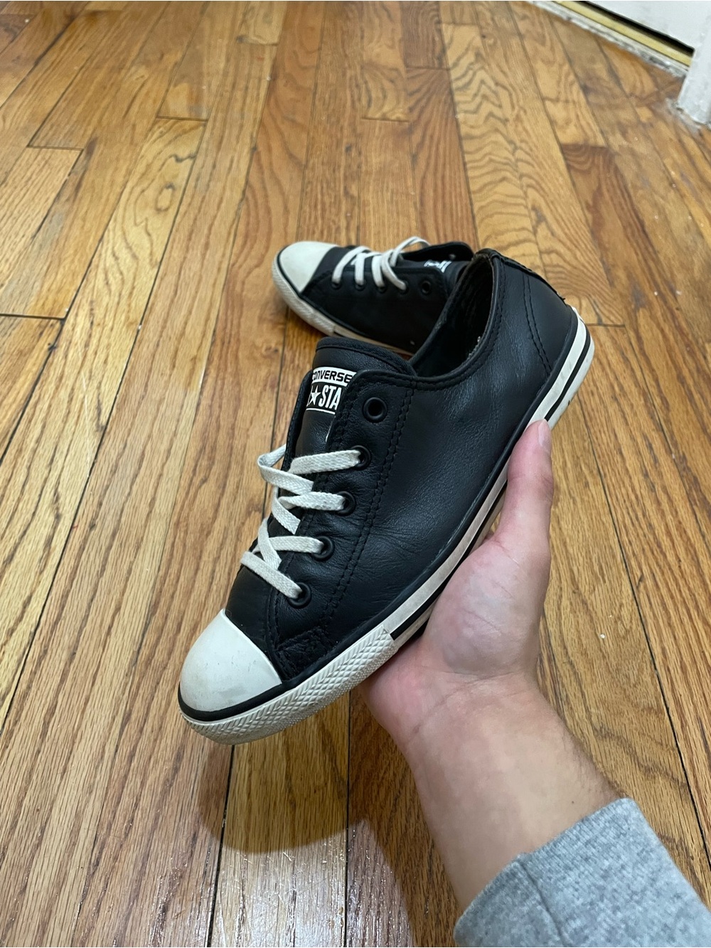 Converse Black Low-Top Leather Sneakers with White Toe Cap